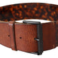 Elegant Dark Brown Leather Belt with Vintage Buckle - SEHABRANDS