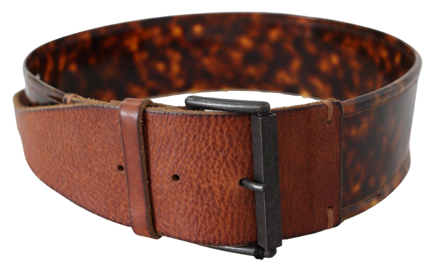 Elegant Dark Brown Leather Belt with Vintage Buckle - SEHABRANDS