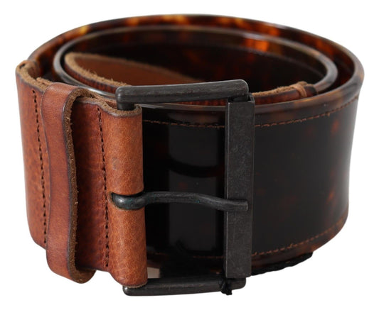 Elegant Dark Brown Leather Belt with Vintage Buckle - SEHABRANDS