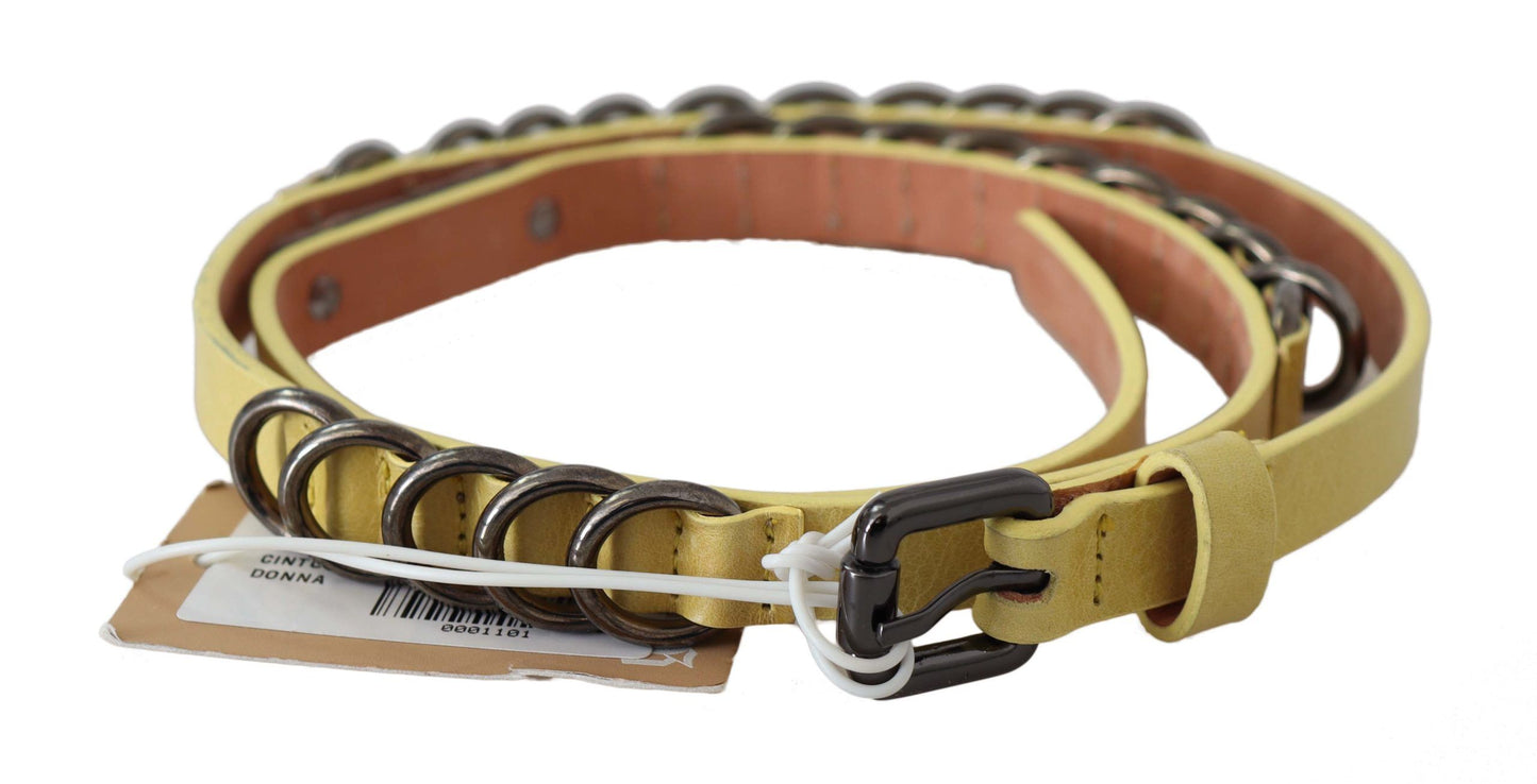 Chic Yellow Leather Skinny Belt - SEHABRANDS