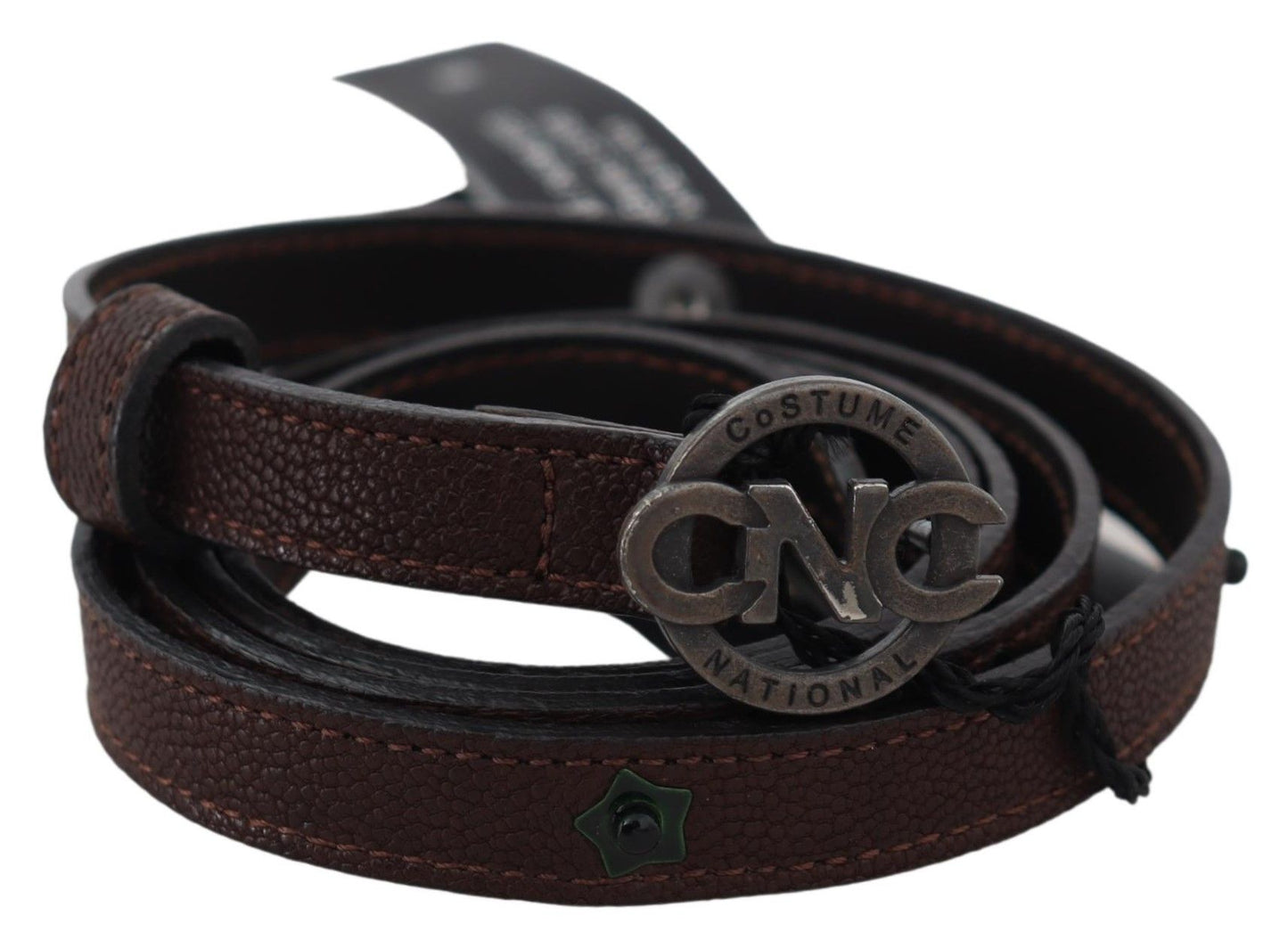 Elegant Brown Leather Belt with Rustic Hardware - SEHABRANDS