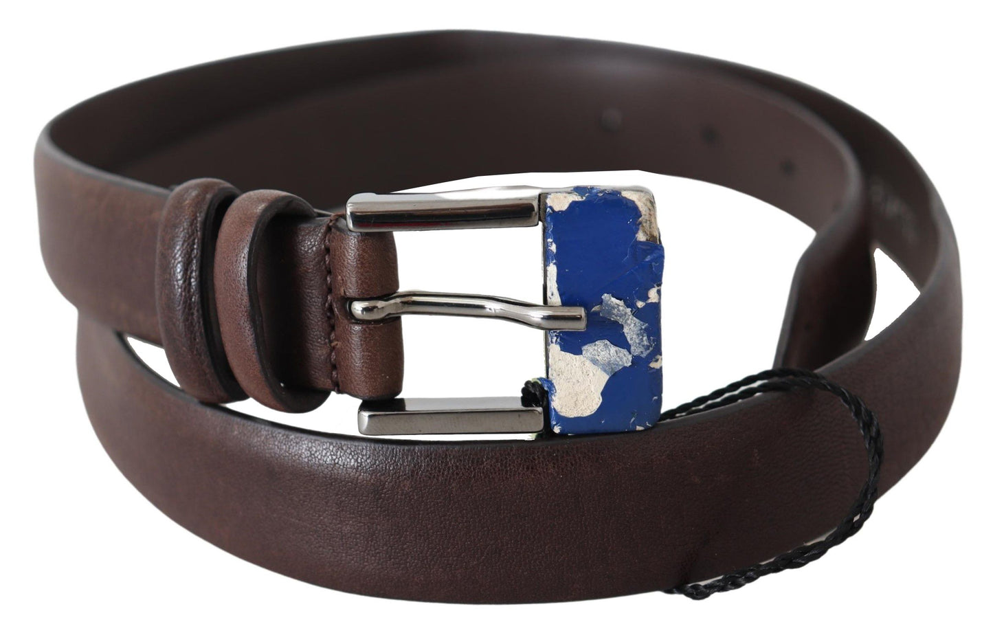 Elegant Brown Leather Classic Belt with Silver-Tone Buckle - SEHABRANDS