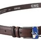 Elegant Brown Leather Classic Belt with Silver-Tone Buckle - SEHABRANDS