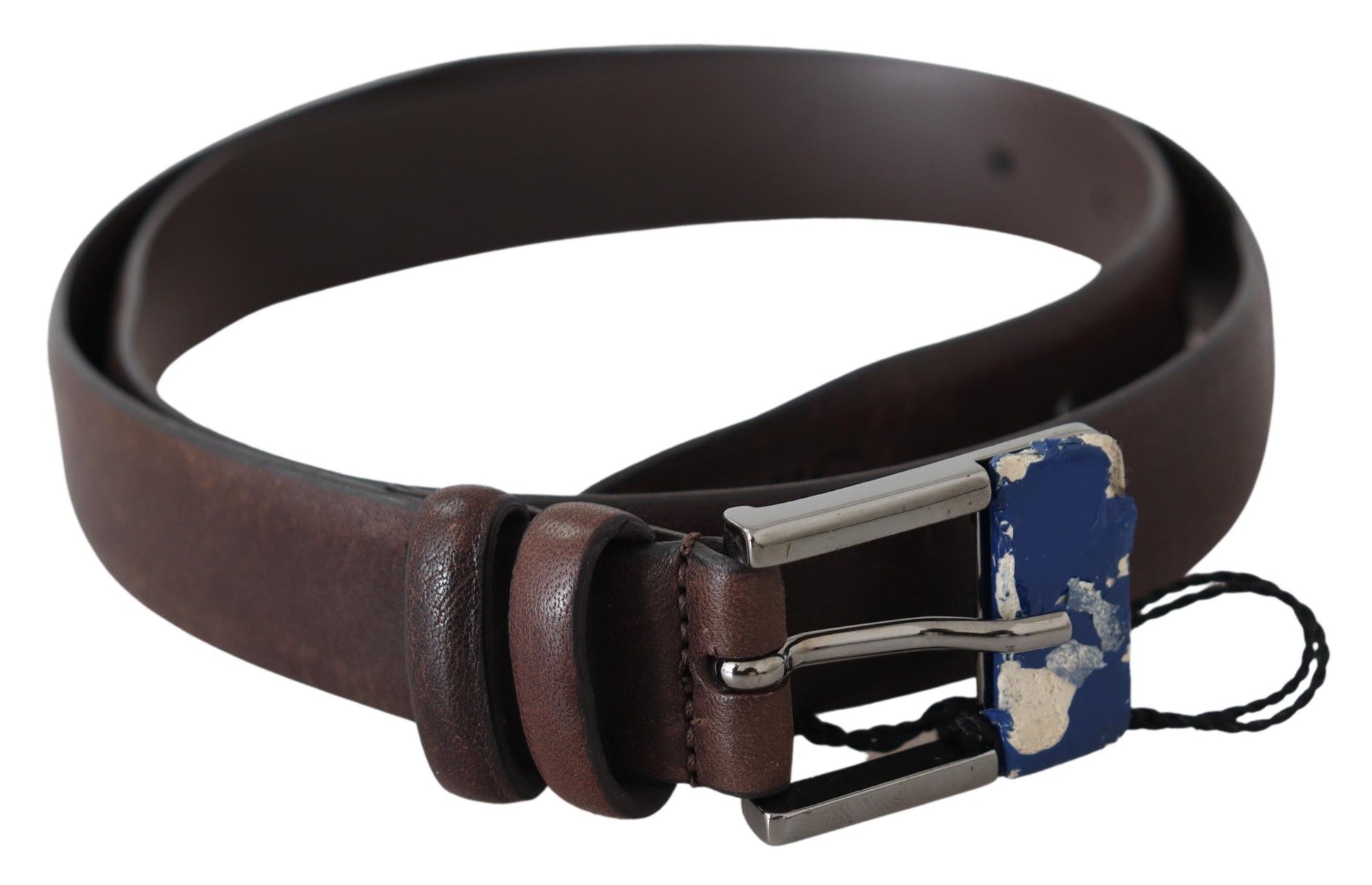 Elegant Brown Leather Classic Belt with Silver-Tone Buckle - SEHABRANDS