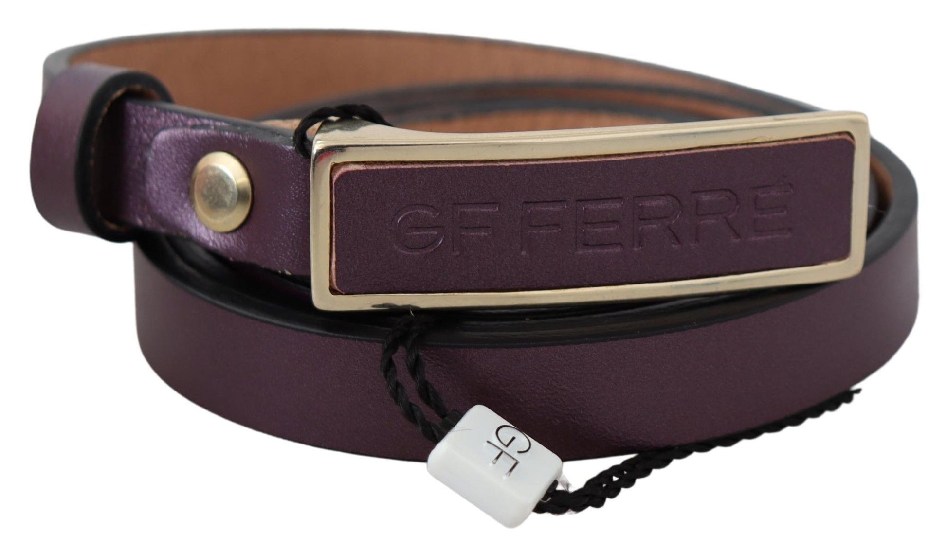 Elegant Maroon Leather Belt with Gold-Tone Buckle - SEHABRANDS