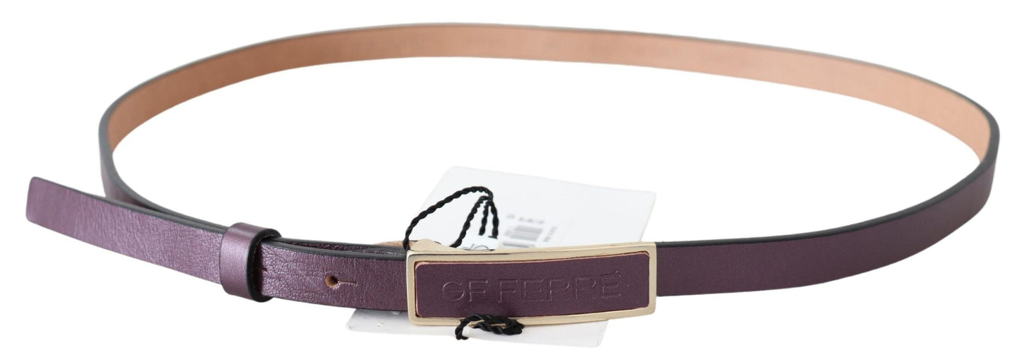 Elegant Maroon Leather Belt with Gold-Tone Buckle - SEHABRANDS