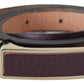 Elegant Maroon Leather Belt with Gold-Tone Buckle - SEHABRANDS