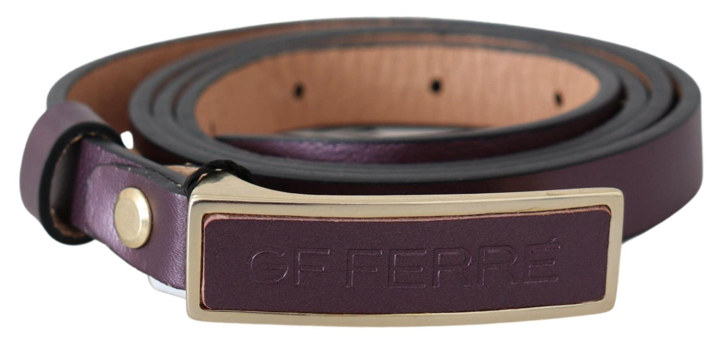 Elegant Maroon Leather Belt with Gold-Tone Buckle - SEHABRANDS