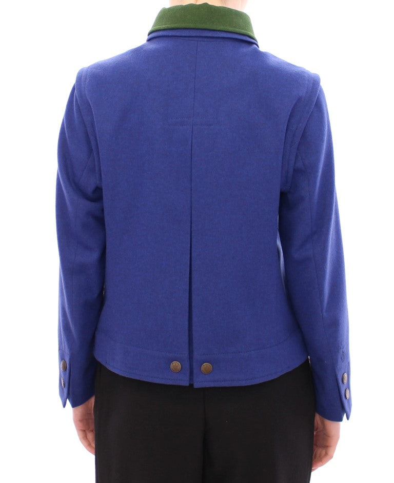 Elegant Blue Wool Jacket with Removable Collar - SEHABRANDS