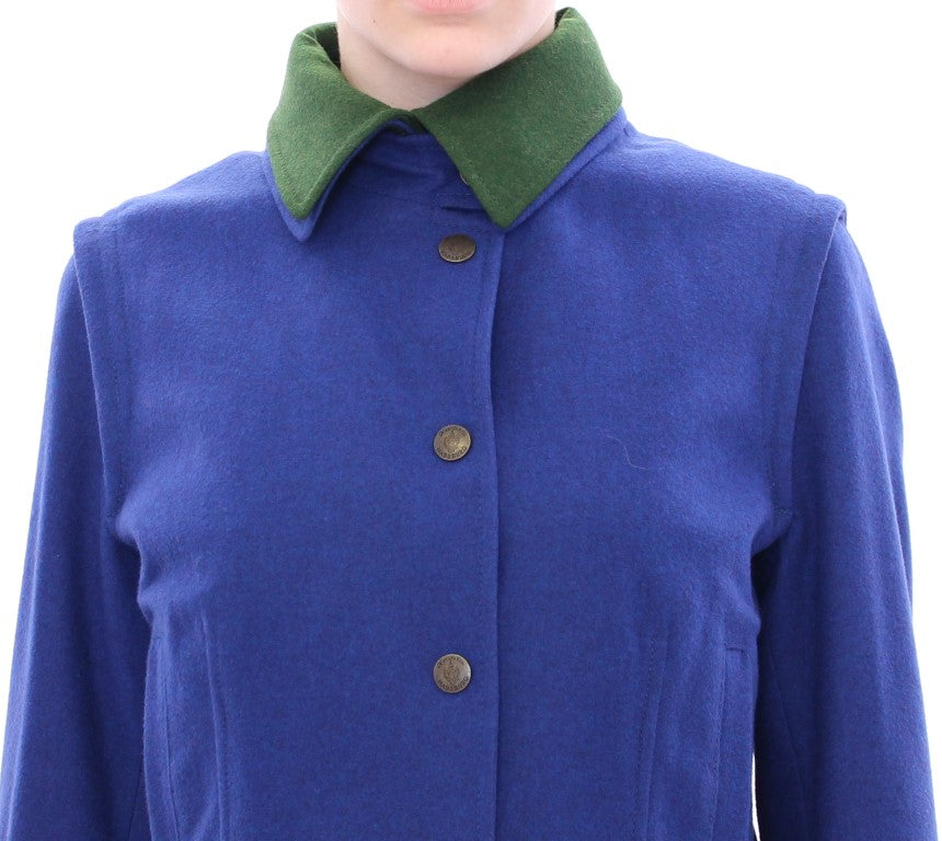 Elegant Blue Wool Jacket with Removable Collar - SEHABRANDS