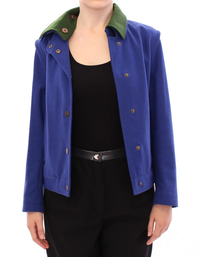 Elegant Blue Wool Jacket with Removable Collar - SEHABRANDS