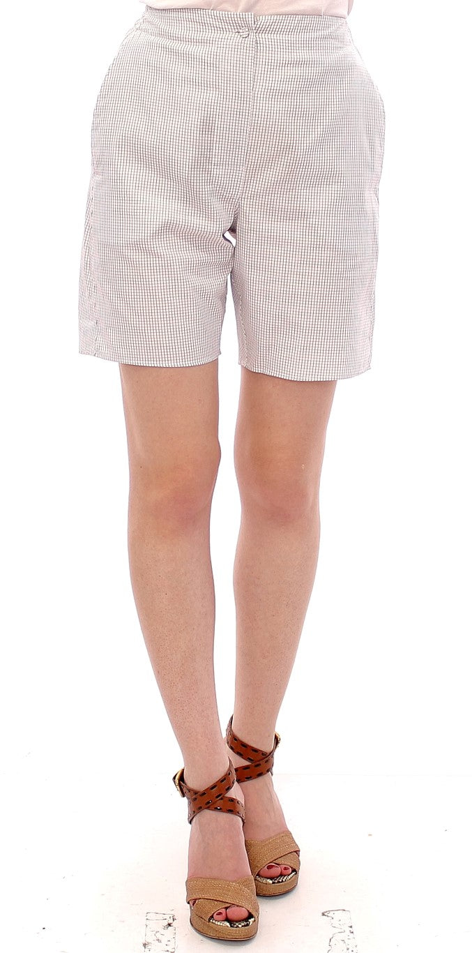 Chic White Checkered Cotton Shorts - SEHABRANDS