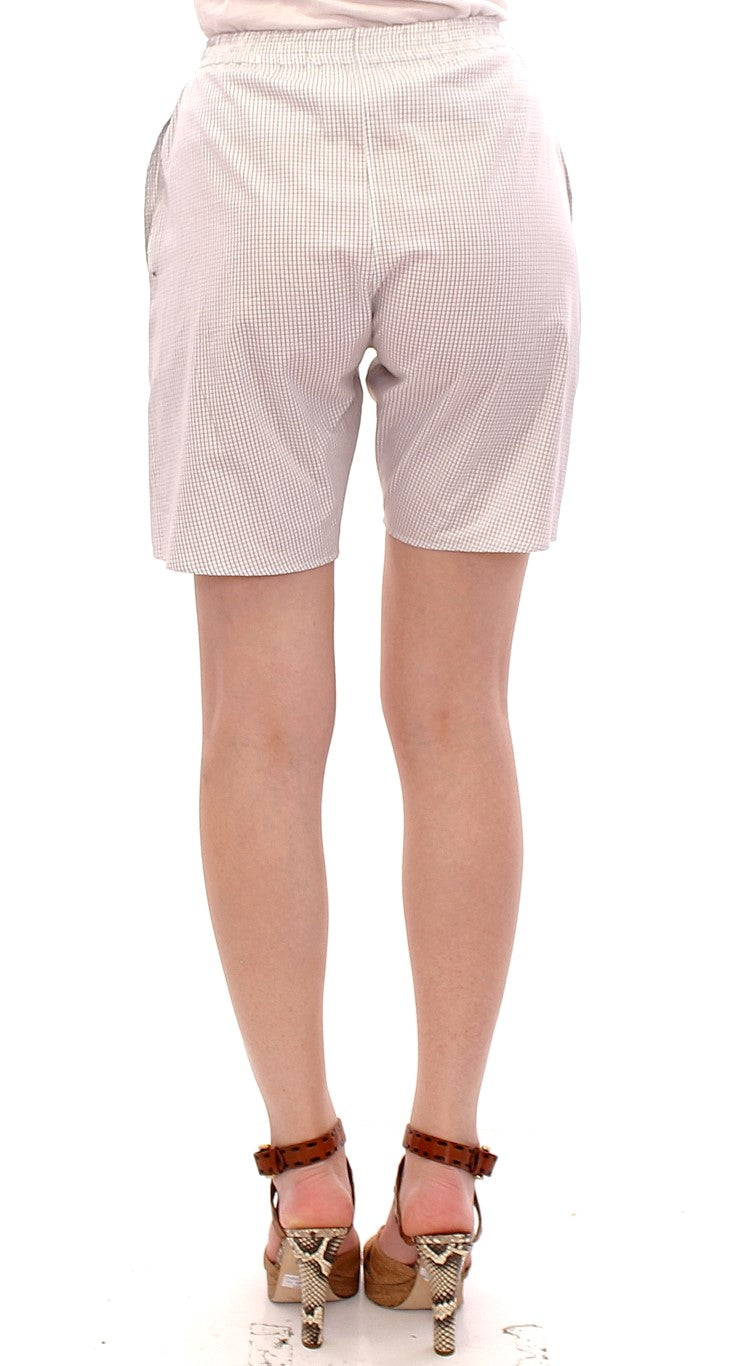 Chic White Checkered Cotton Shorts - SEHABRANDS