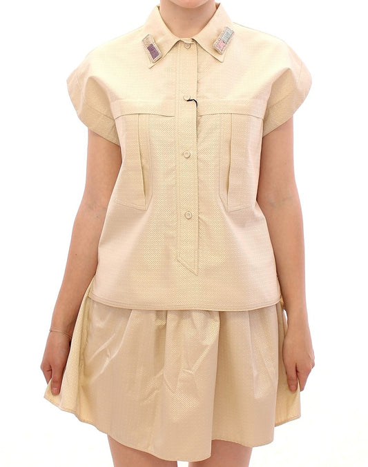 Elegant Beige Blouse Tank Top - SEHABRANDS