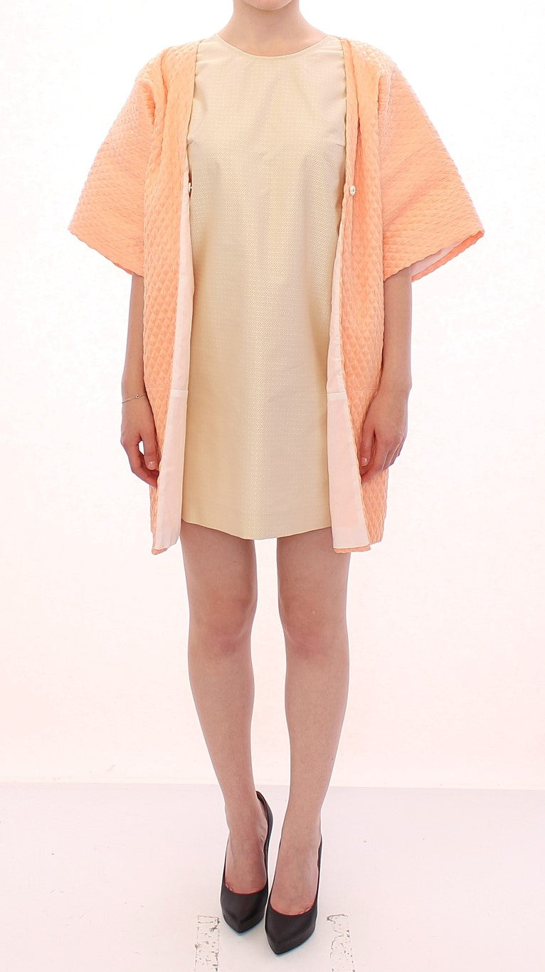 Chic Pink Silk-Blend Short Sleeve Coat - SEHABRANDS