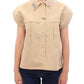 Sleeveless Beige Cotton Tank Top with Brooches - SEHABRANDS