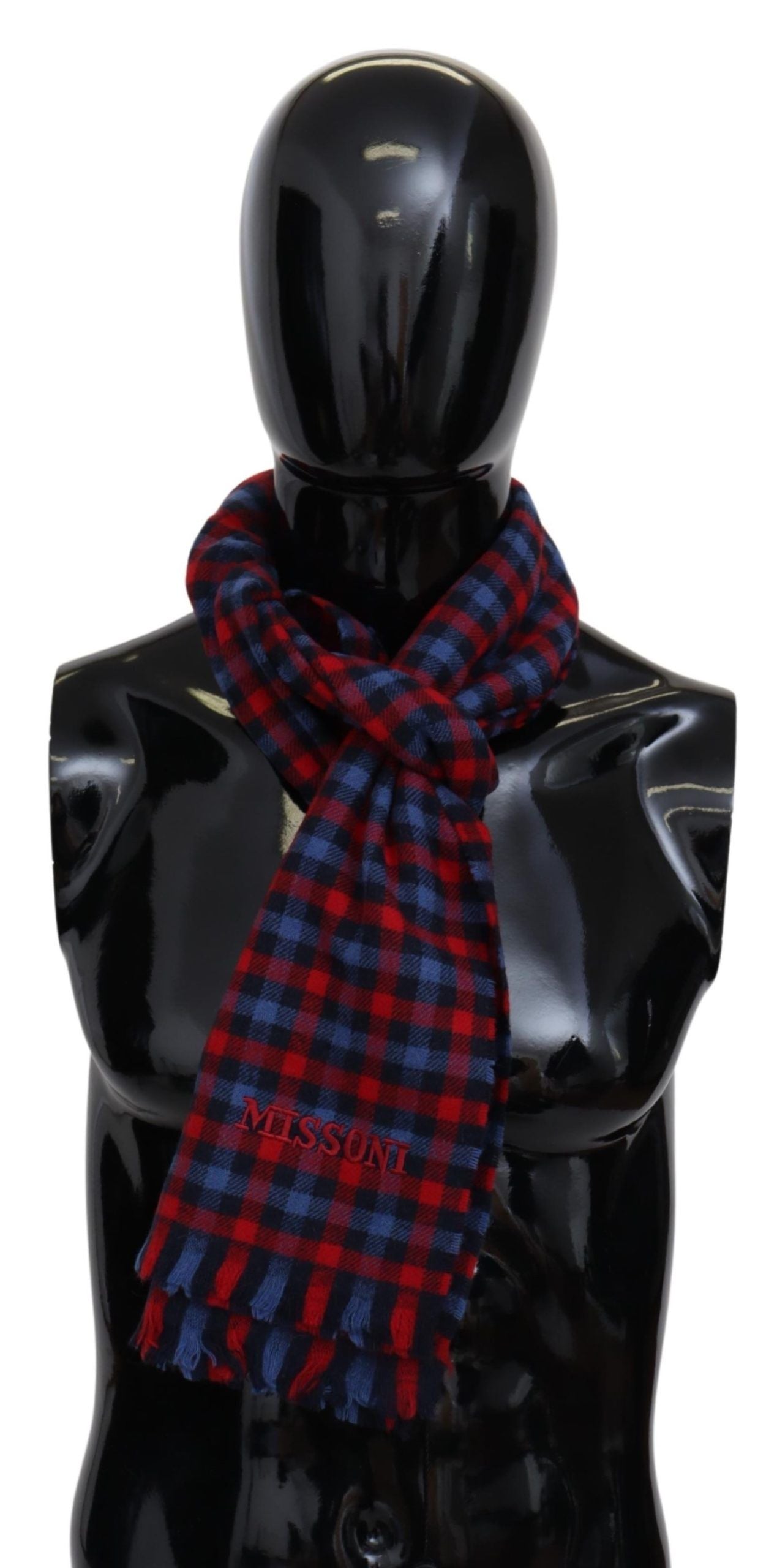 Chic Check Pattern Wool Scarf with Logo Embroidery - SEHABRANDS