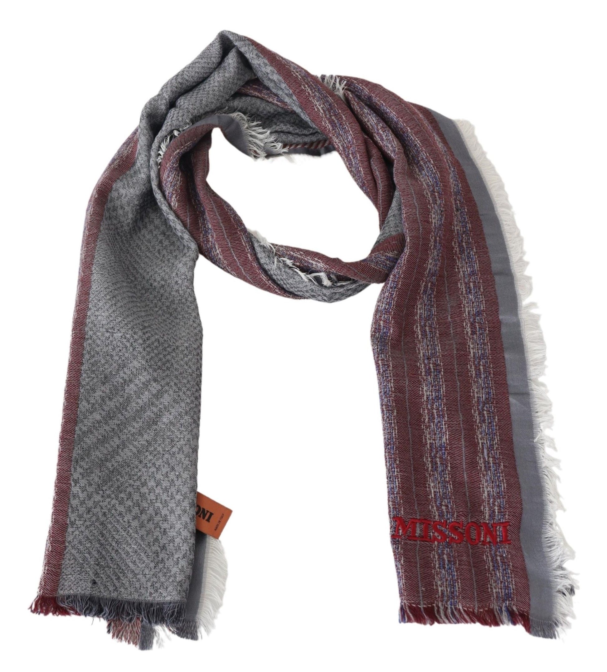 Elegant Wool Striped Logo Scarf - SEHABRANDS