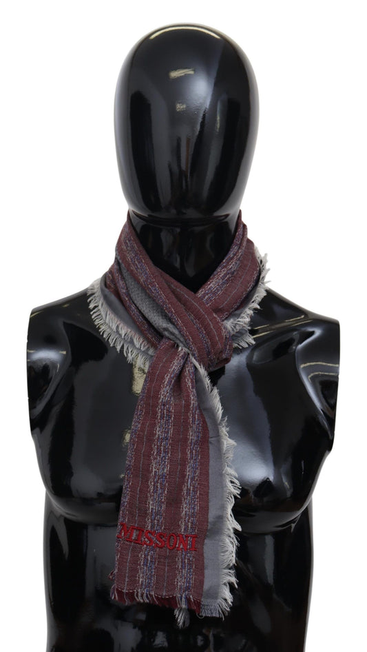 Elegant Wool Striped Logo Scarf - SEHABRANDS