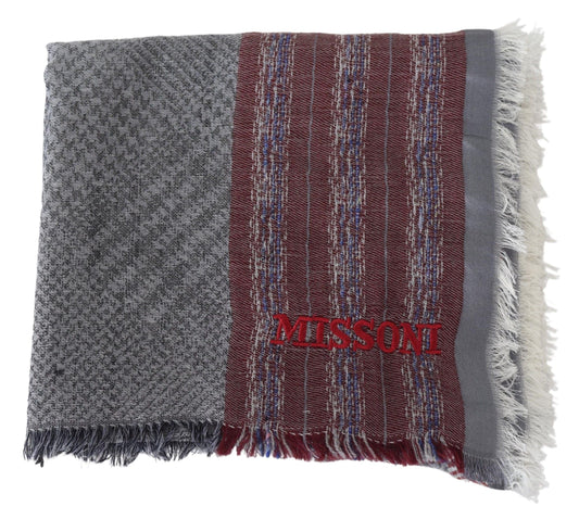 Elegant Wool Striped Logo Scarf - SEHABRANDS