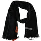 Elegant Black Wool Scarf with Logo Embroidery - SEHABRANDS