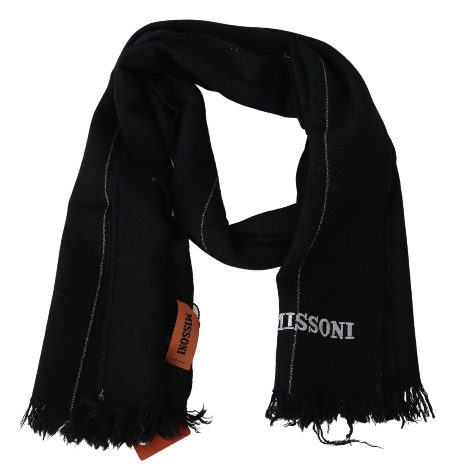 Elegant Black Wool Scarf with Logo Embroidery - SEHABRANDS