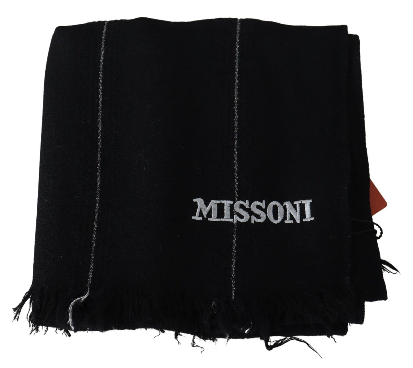 Elegant Black Wool Scarf with Logo Embroidery - SEHABRANDS