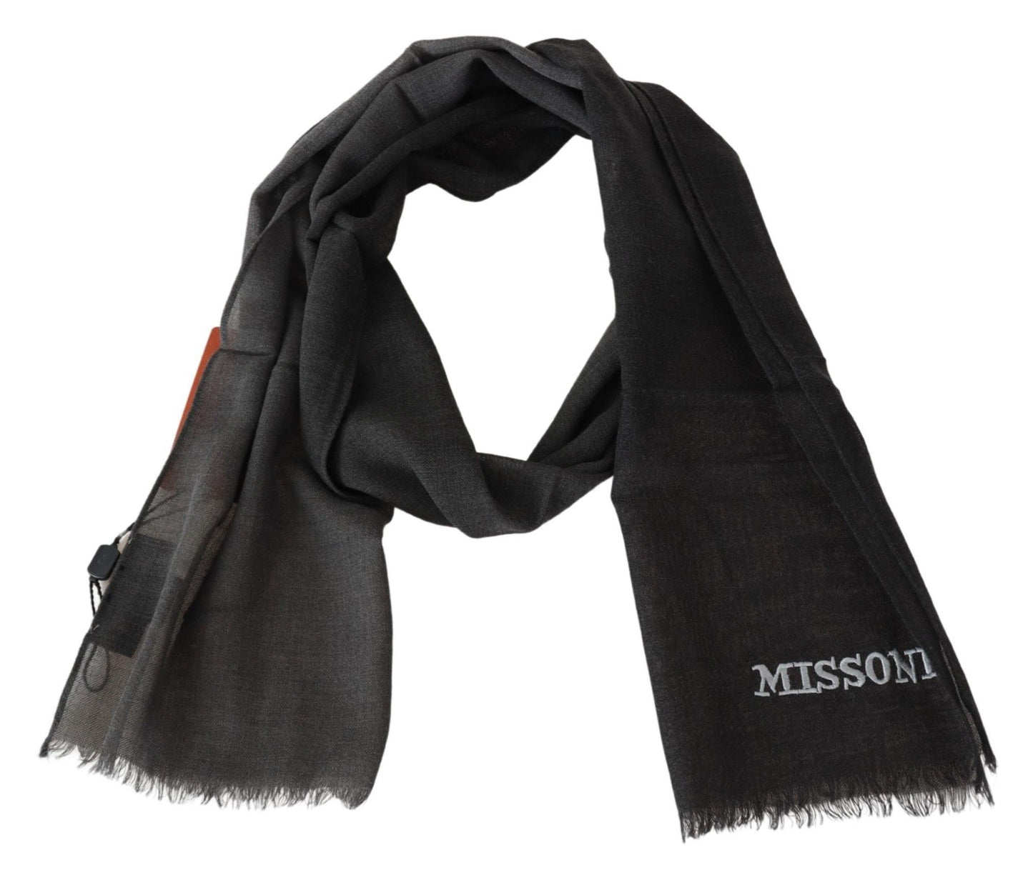 Elegant Black Wool Scarf with Embroidered Logo - SEHABRANDS