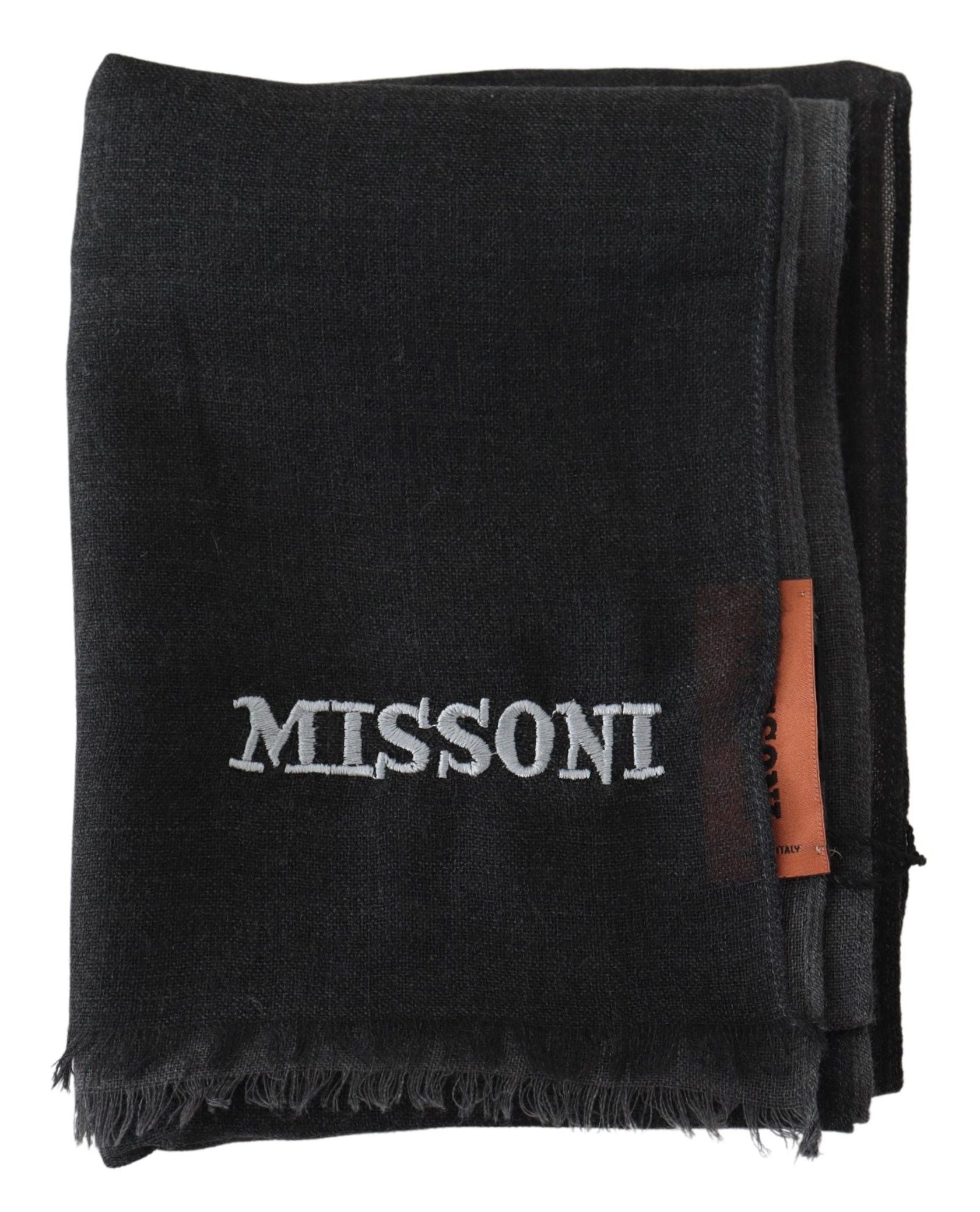 Elegant Black Wool Scarf with Embroidered Logo - SEHABRANDS