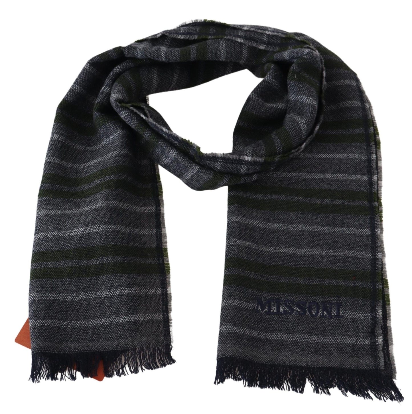 Chic Striped Wool Scarf with Logo Embroidery - SEHABRANDS