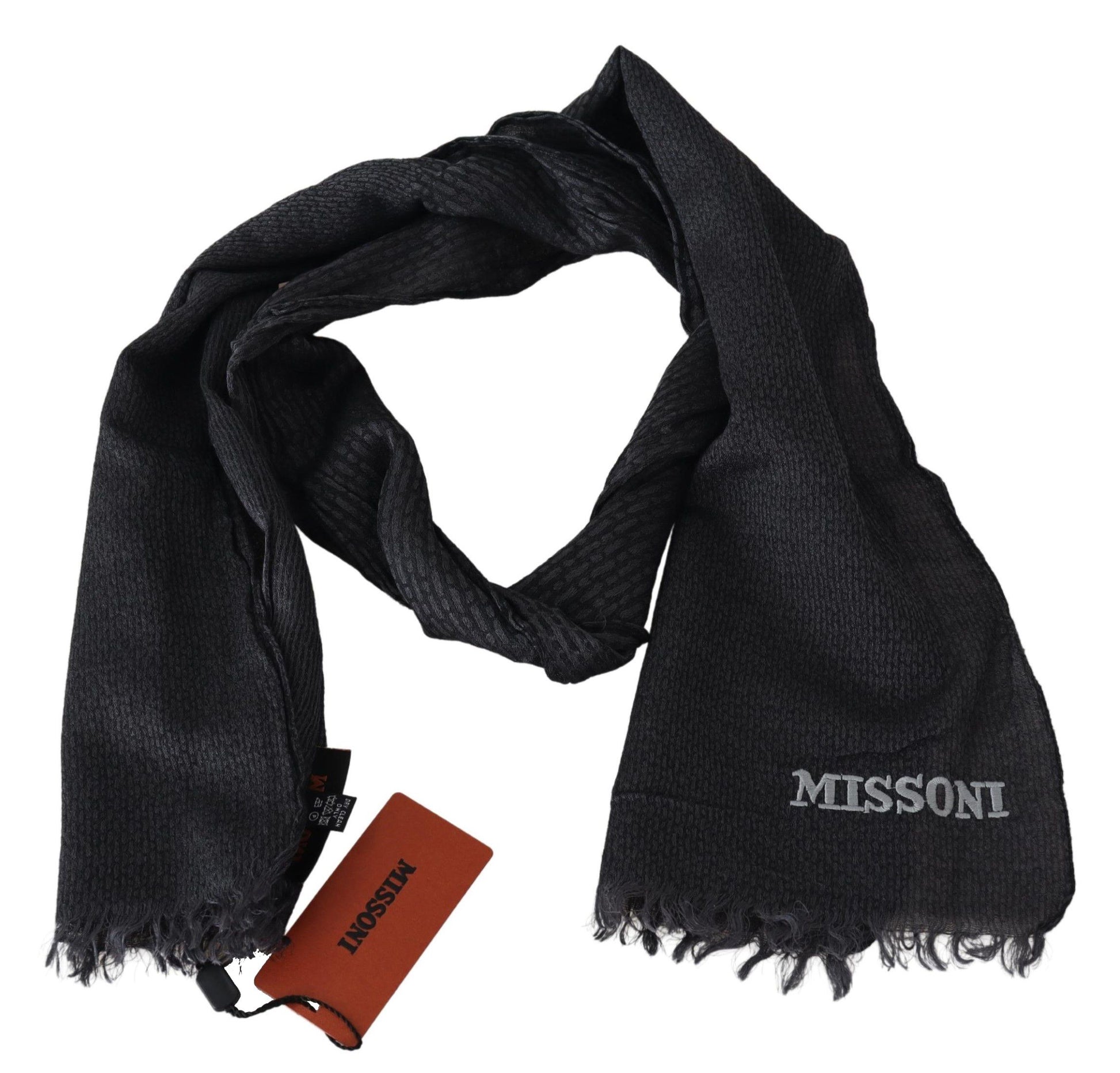 Elegant Black Wool Fringed Scarf - SEHABRANDS