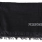 Elegant Black Wool Fringed Scarf - SEHABRANDS