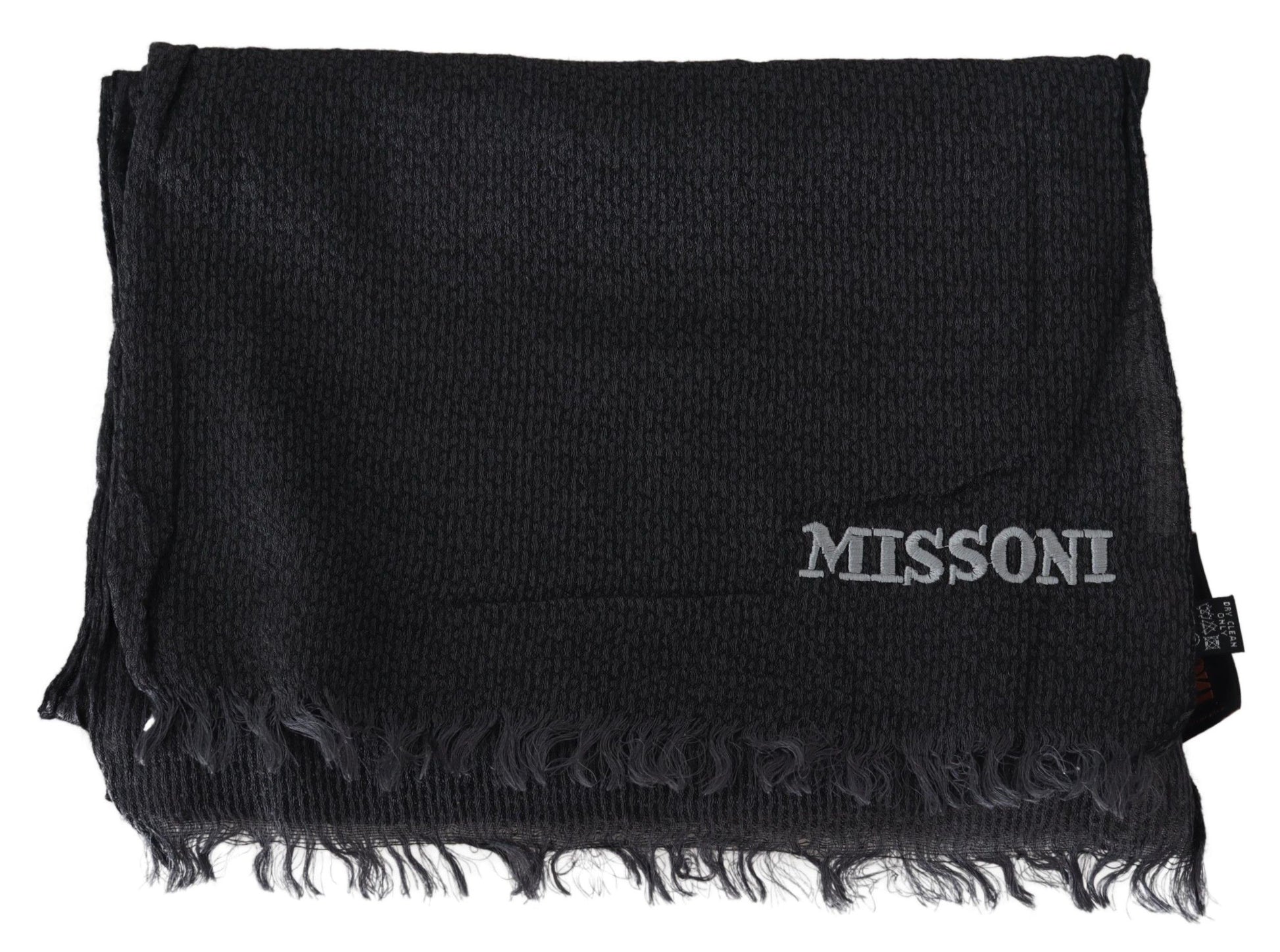 Elegant Black Wool Fringed Scarf - SEHABRANDS