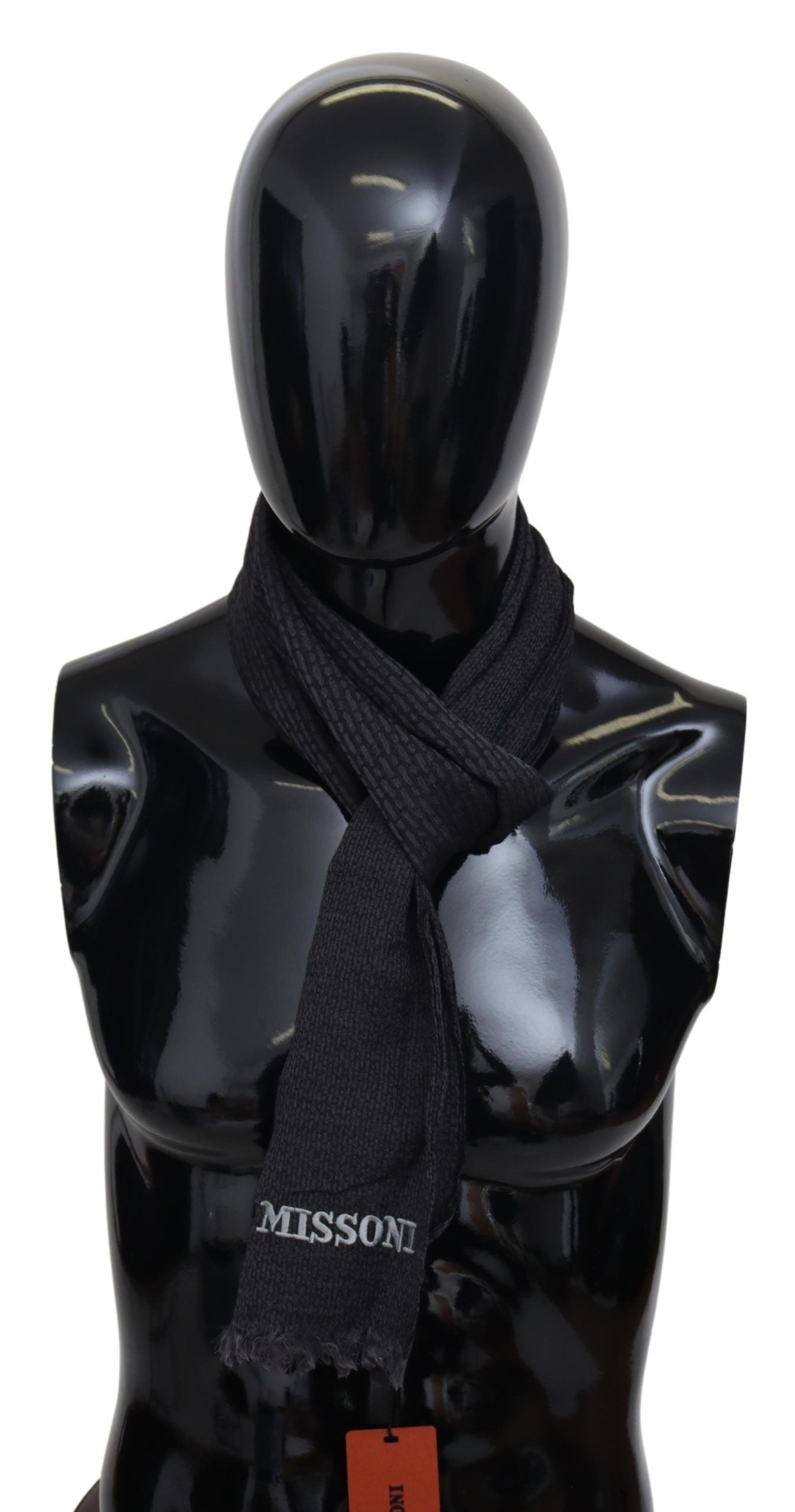 Elegant Black Wool Fringed Scarf - SEHABRANDS