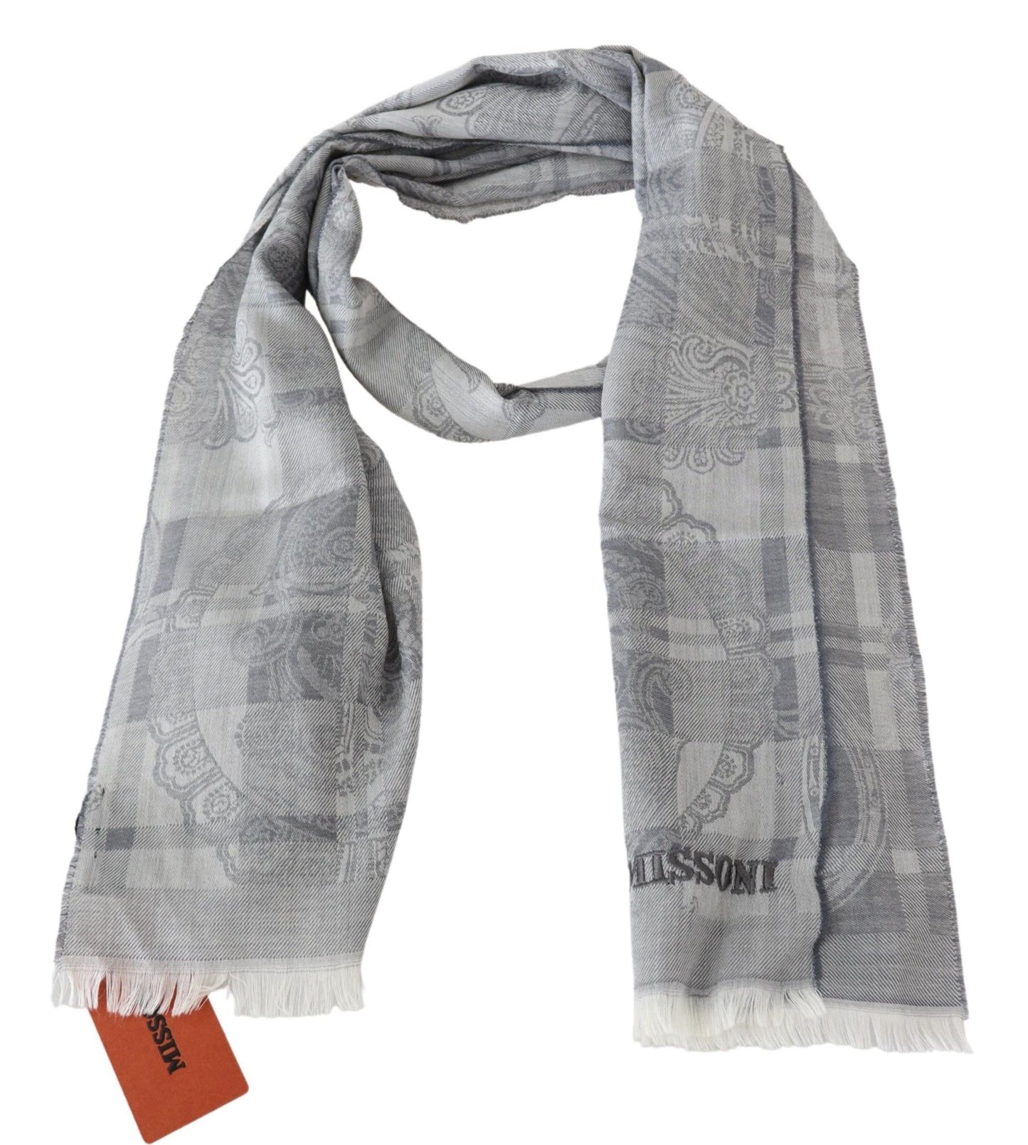 Chic Unisex Gray Wool Scarf with Logo Embroidery - SEHABRANDS