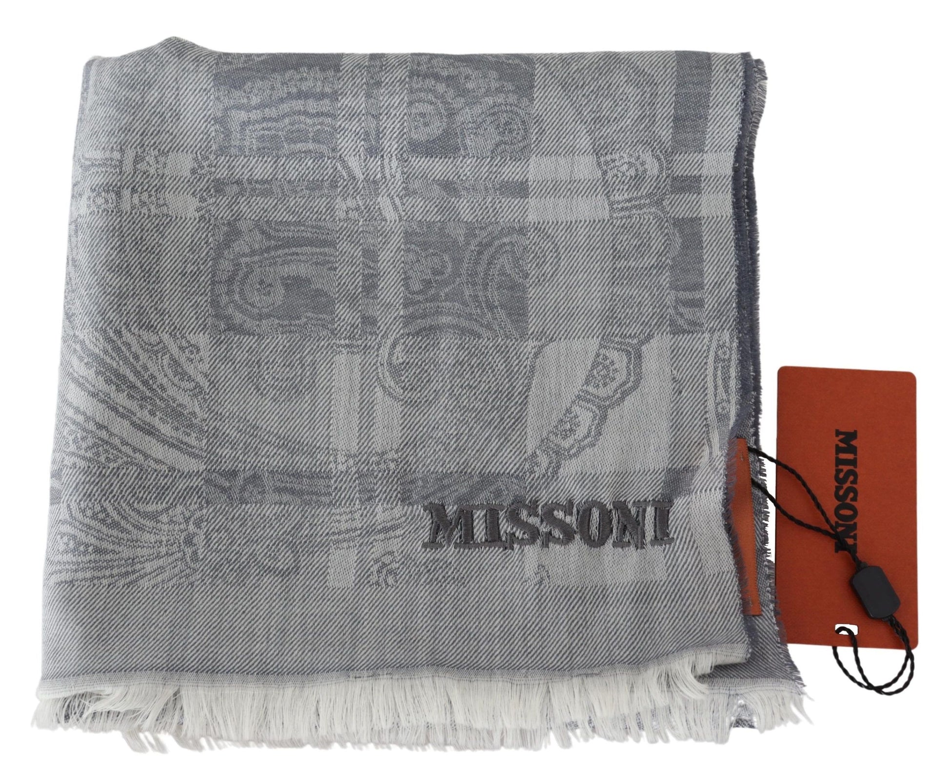 Chic Unisex Gray Wool Scarf with Logo Embroidery - SEHABRANDS