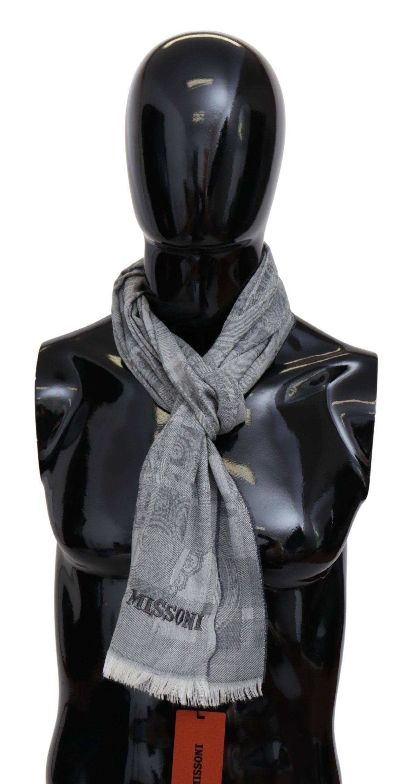 Chic Unisex Gray Wool Scarf with Logo Embroidery - SEHABRANDS