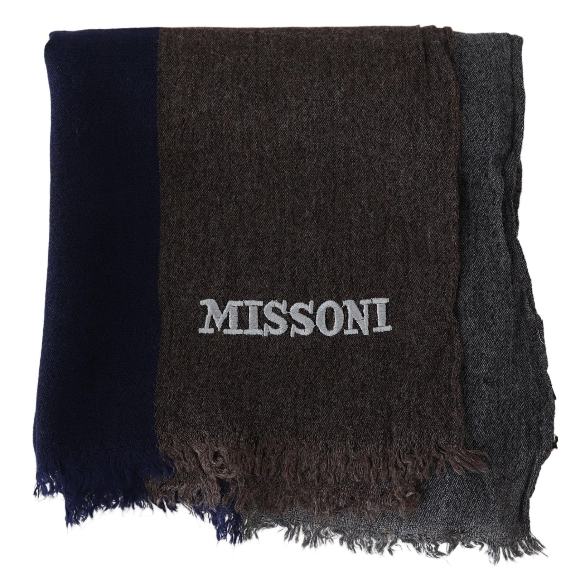 Elegant Multicolor Wool Scarf with Signature Embroidery - SEHABRANDS