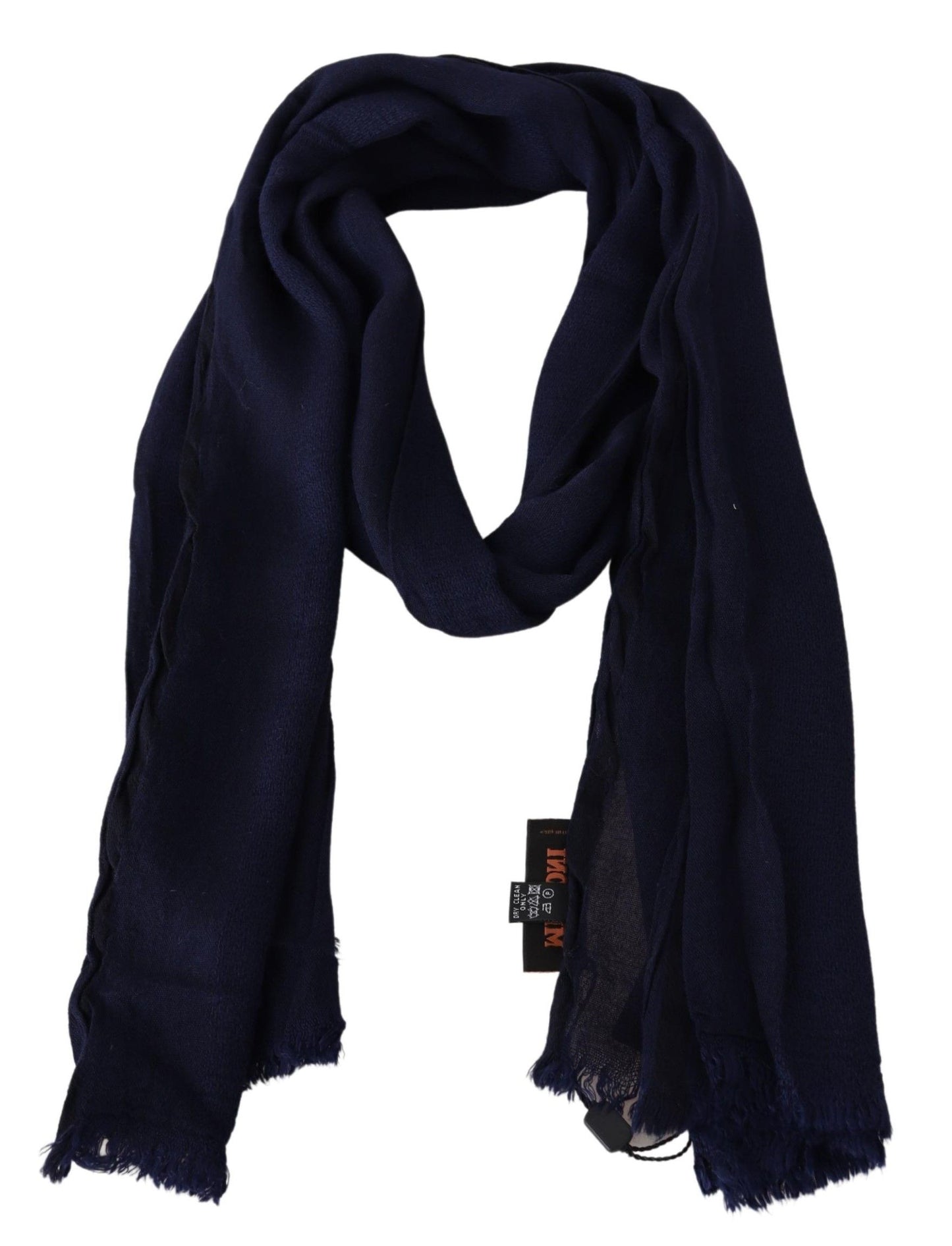 Elegant Blue Wool Scarf with Embroidered Logo - SEHABRANDS