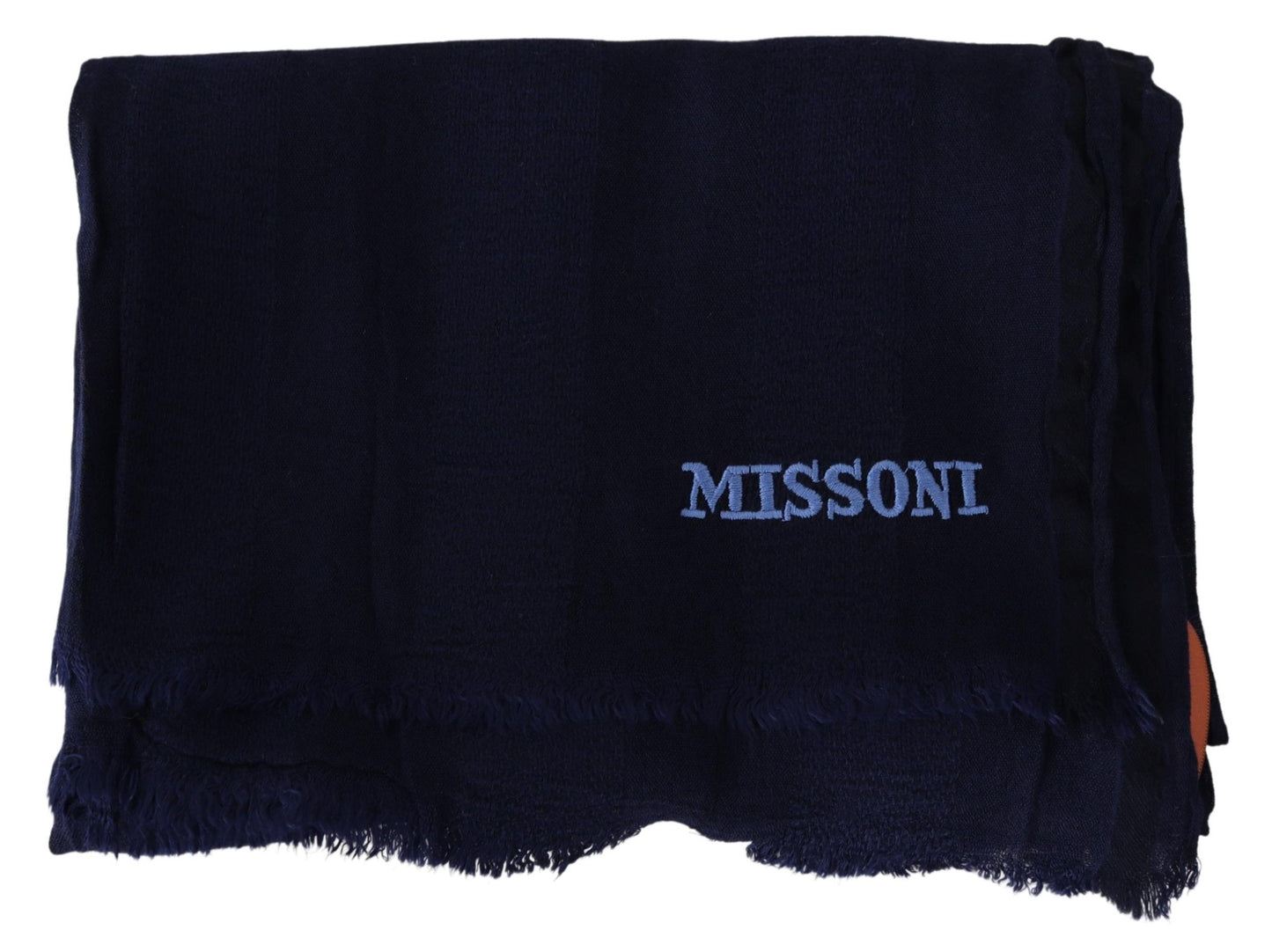 Elegant Blue Wool Scarf with Embroidered Logo - SEHABRANDS