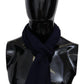 Elegant Blue Wool Scarf with Embroidered Logo - SEHABRANDS