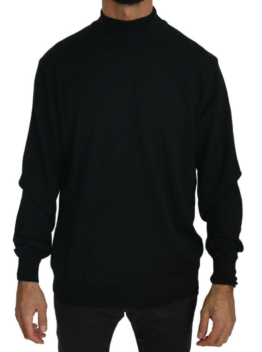 Elegant Black Virgin Wool Pullover Sweater - SEHABRANDS