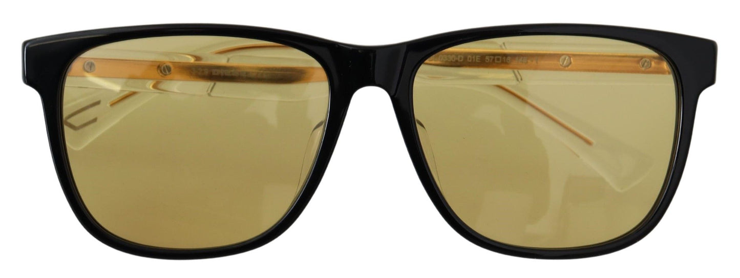 Chic Black Acetate Sunglasses with Yellow Lenses - SEHABRANDS