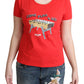 Chic Red Cotton Tee with Playful Print - SEHABRANDS