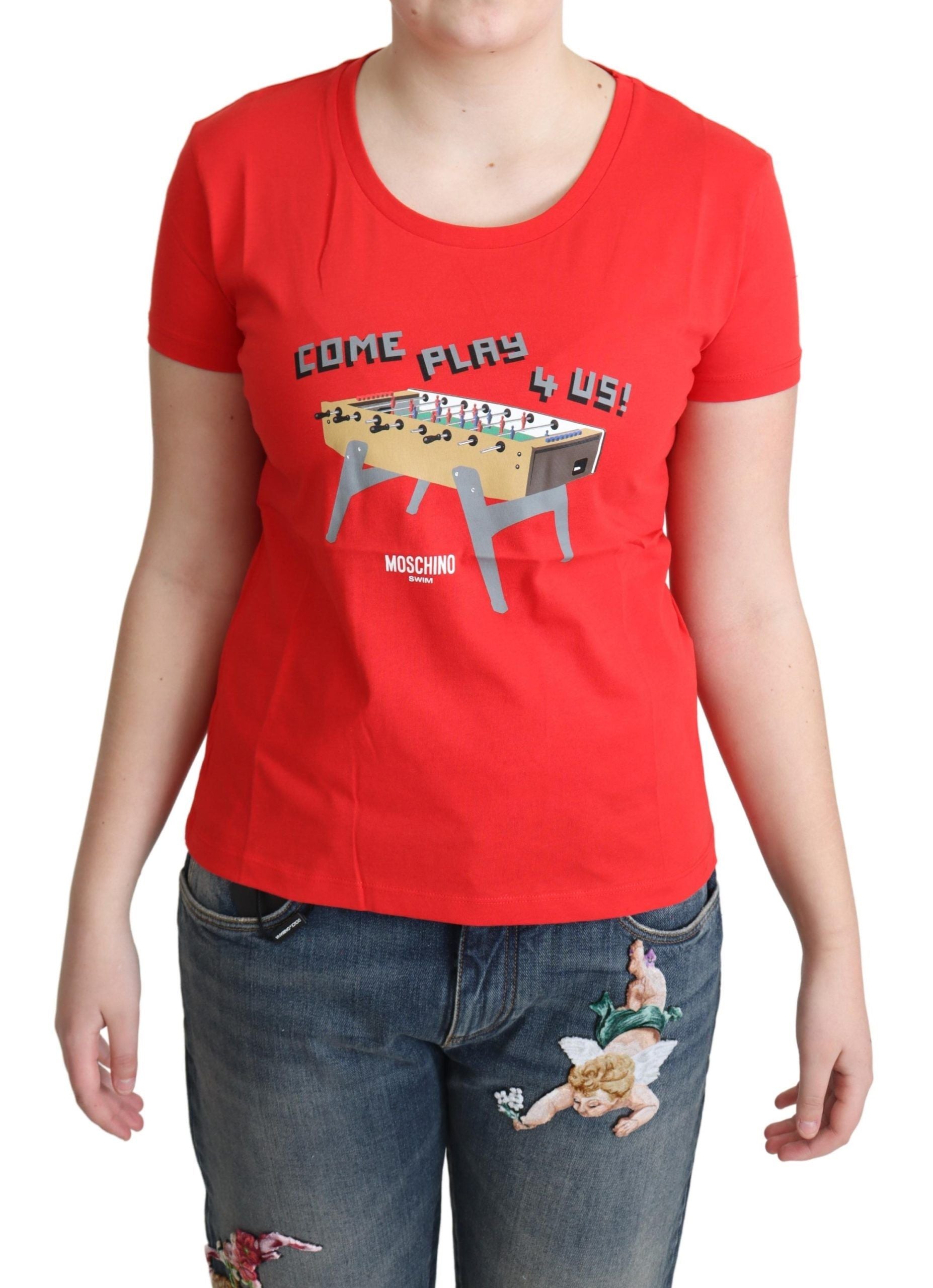 Chic Red Cotton Tee with Playful Print - SEHABRANDS