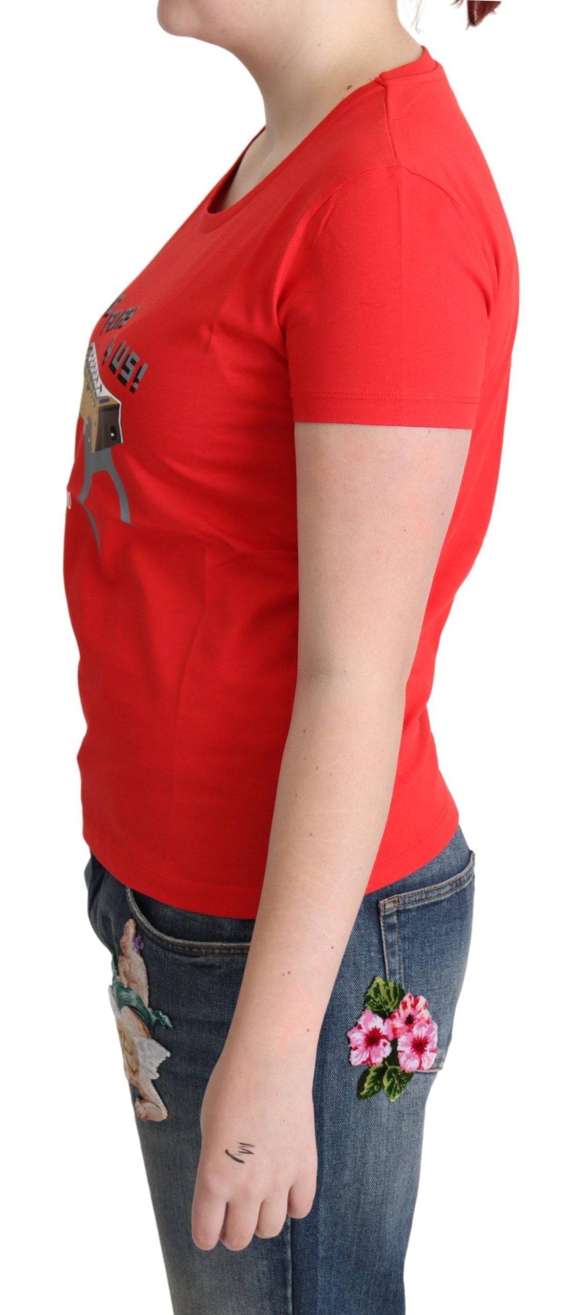 Chic Red Cotton Tee with Playful Print - SEHABRANDS