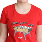 Chic Red Cotton Tee with Playful Print - SEHABRANDS