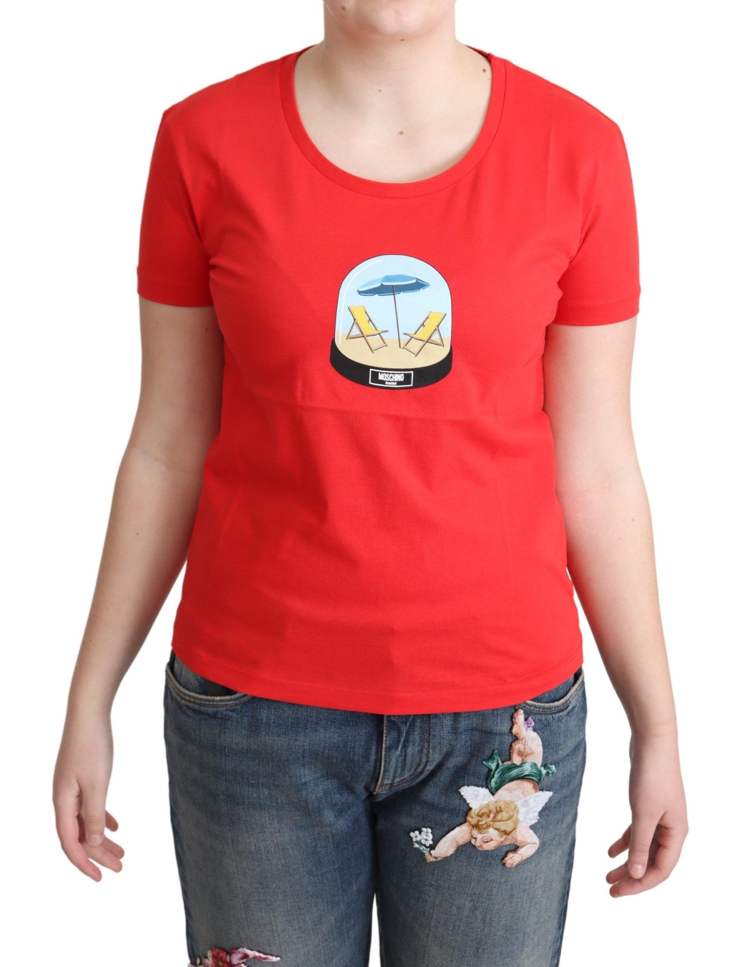 Chic Red Cotton Tee with Signature Print - SEHABRANDS