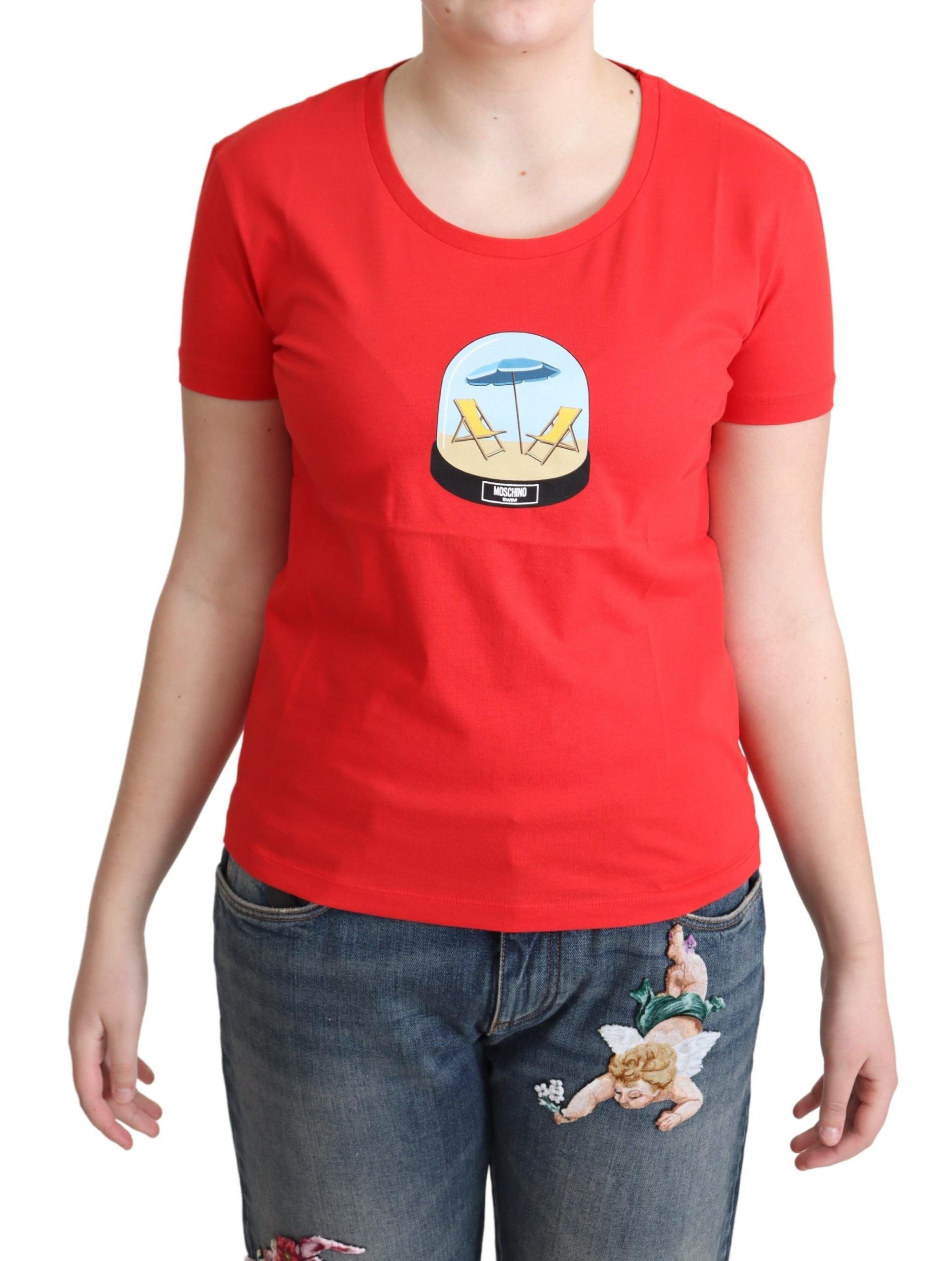 Chic Red Cotton Tee with Signature Print - SEHABRANDS