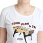 Chic Cotton Round Neck Tee with Playful Print - SEHABRANDS